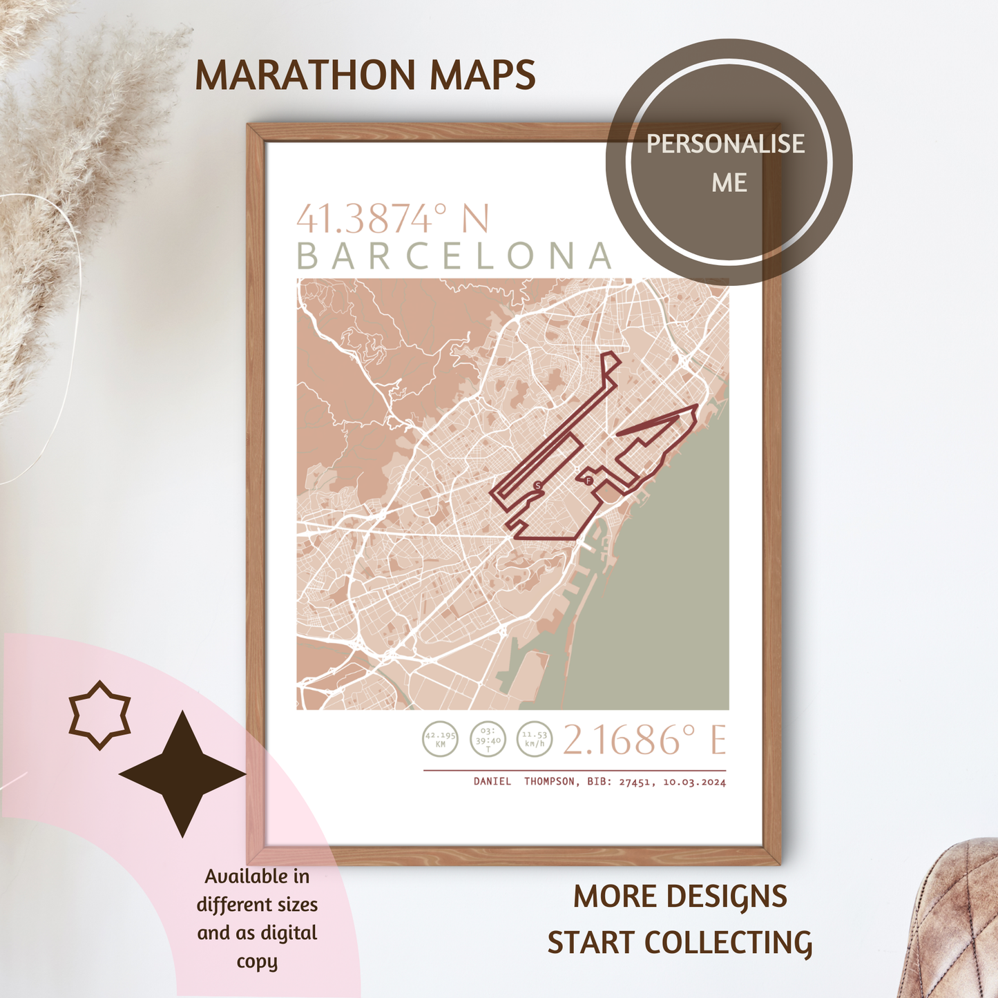 Framed Personalised Marathon Race Poster - Aesthetic Home Decor
