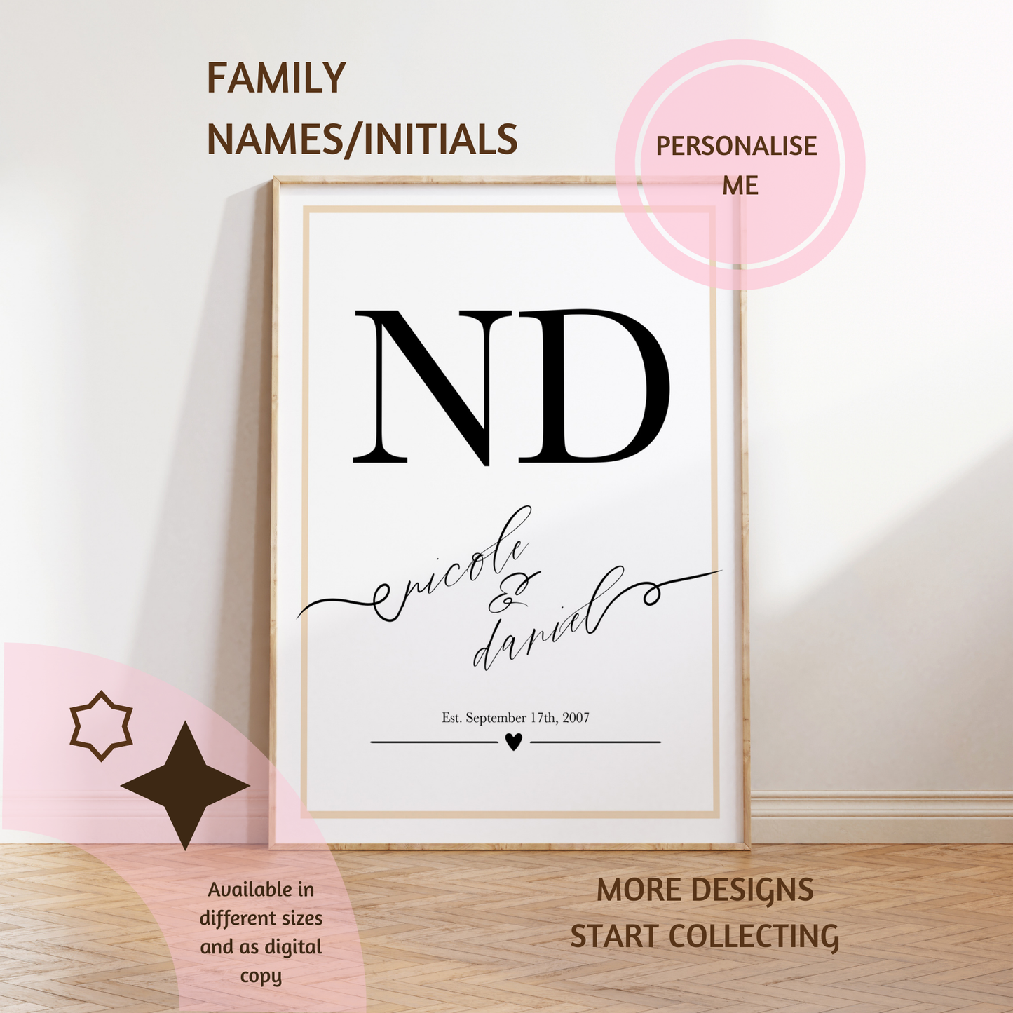 Framed Personalised Family Name & Initials Print - Home Decor (duplicated 4)