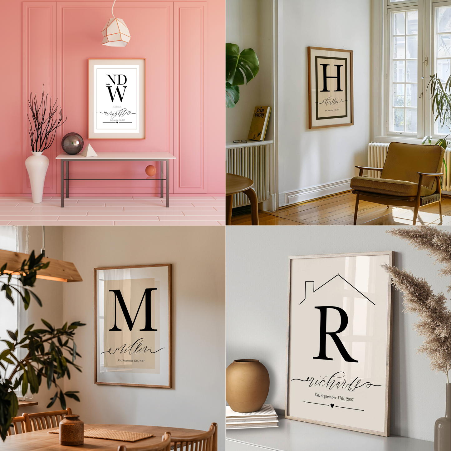 Framed Personalised Family Name & Initials Print - Home Decor (duplicated 4)